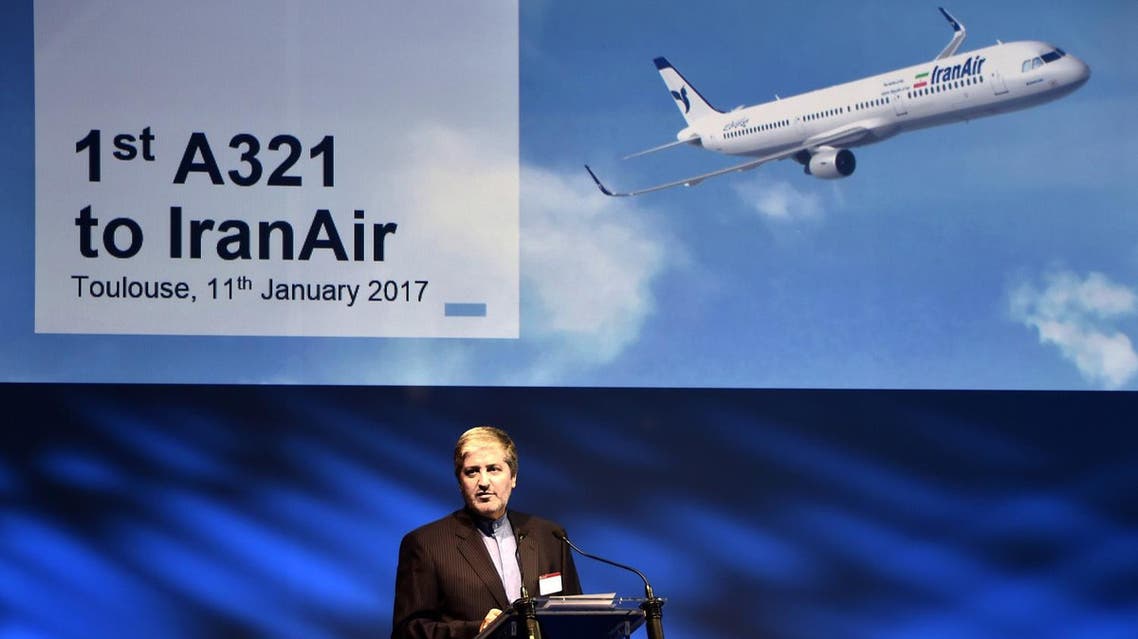 Iran Air chief executive officer Farhad Parvaresh delivers a speech during the ceremony for the delivery of the Airbus A321 toIran Air. (AFP)