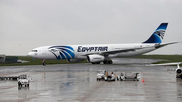 This picture taken on May 19, 2016, shows an Egyptair Airbus A330 from Cairo taxiing at the Roissy-Charles De Gaulle airport near Paris after its landing a few hours after the MS804 Egyptair flight crashed into the Mediterranean. (AFP)