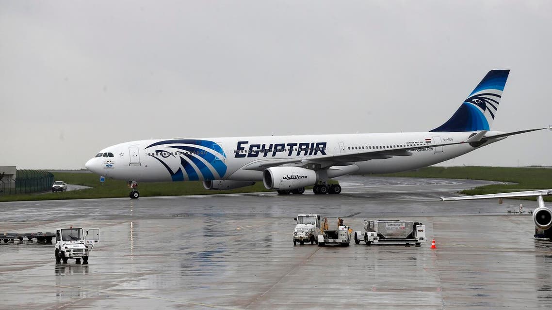 This picture taken on May 19, 2016, shows an Egyptair Airbus A330 from Cairo taxiing at the Roissy-Charles De Gaulle airport near Paris after its landing a few hours after the MS804 Egyptair flight crashed into the Mediterranean. (AFP)