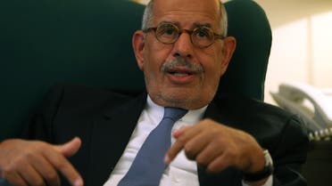 Egypt's leading opposition leader Mohamed ElBaradei speaks to a small group of journalists including The Associated Press at his house in the outskirts of Cairo, Egypt. Tuesday, April 30, 2013. El Baradei said a deeply polarized Egypt needs political consensus to tackle a burning economic crisis and deal with an angry population that has lost hope in its political elite. (AP Photo/Khalil Hamra)