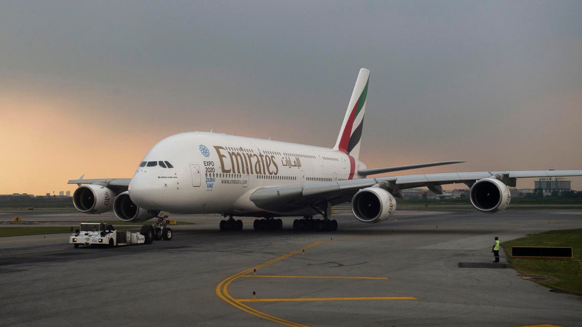 In this photograph taken on July 25, 2016, an Emirates Airlines Aibus A380-800 taxis on the runway of Bangkok's Suvarnabhumi airport. AFP