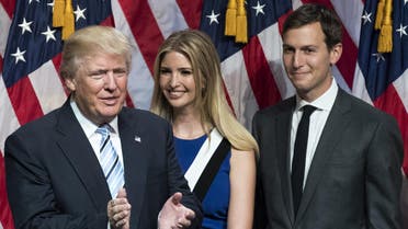 This file photo taken on July 16, 2016 shows L-R: Republican presidential candidate Donald Trump, his daughter Ivanka Trump and her husband Jared Kushner standing on stage at the end of an event at the Hilton Midtown Hotel in New York City.