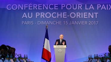 French Minister of Foreign Affairs Jean-Marc Ayrault addresses delegates at the opening of the Mideast peace conference in Paris, January 15, 2017. (Reuters)