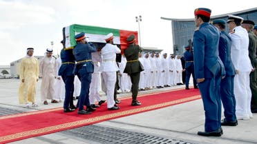 Members of the Emirati armed forces carry the coffins of officials who were killed in a bombing in the southern Afghan city of Kandahar, during an official repatriation ceremony at al-Bateen airport in Abu Dhabi (File Photo: AFP/WAM)
