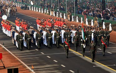 A UAE contingent takes part in full dress rehearsal for the upcoming Indian Republic Day parade in New Delhi on January 23, 2017. (AFP)