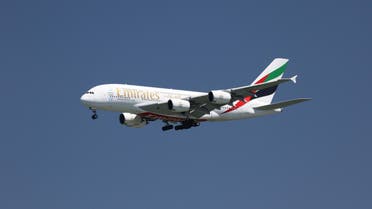 An Emirates Airlines Airbus A380-800, with Tail Number A6-EOF, lands at San Francisco International Airport, San Francisco, California, April 16, 2015. REUTERS