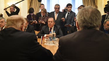 Russian Foreign Minister Sergei Lavrov (C) meets with representatives of Syria's political opposition (front) in Moscow on January 27, 2017. UN-hosted negotiations on the Syrian conflict planned for February 8 in Geneva have been postponed until the end of that month. (AFP)