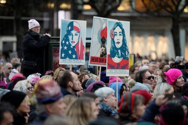 Protesters carrying banners and placards take part in a Women's March in Stockholm, Sweden, January 21, 2017. TT News Agency/Pontus Lundahl via REUTERS.?ATTENTION EDITORS - THIS IMAGE WAS PROVIDED BY A THIRD PARTY. FOR EDITORIAL USE ONLY. SWEDEN OUT. NO COMMERCIAL OR EDITORIAL SALES IN SWEDEN. NO COMMERCIAL SALES.