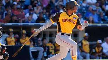 In this July 10, 2016, file photo, World team's Cuban infielder, Yoan Moncada, of the Boston Red Sox, hits against the US team during the All-Star Futures baseball game in San Diego. AP 