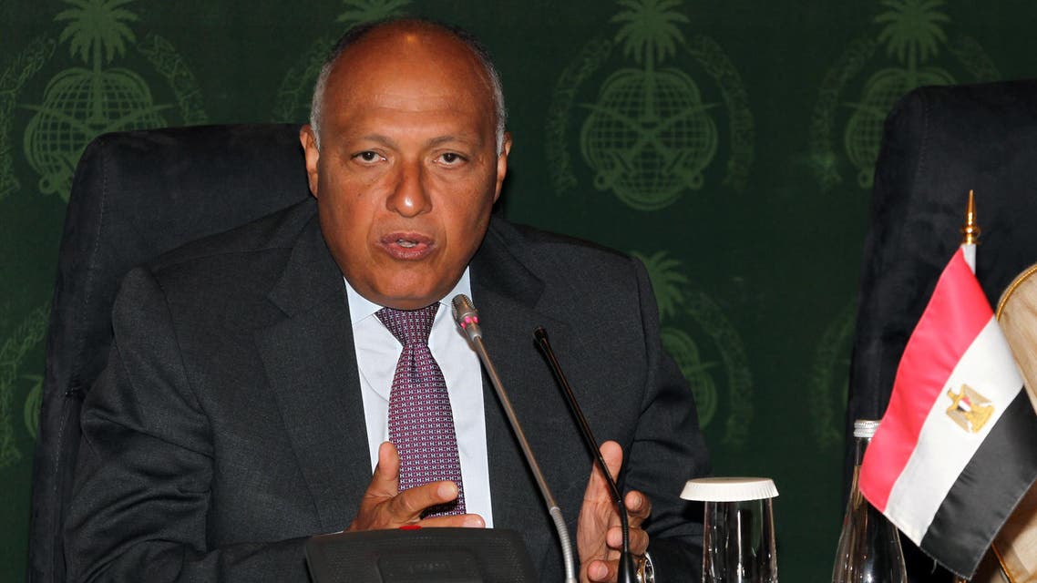 Egyptian Foreign Minister Sameh Shoukry speaks during a joint press conference with his Saudi counterpart Adel al-Jubeir (unseen) following a meeting on July 23, 2015 at the ministry of Foreign Affairs in the Saudi city of Jeddah. AFP