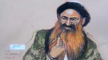 In this Pentagon-approved sketch by court artist Janet Hamlin, self-proclaimed Sept. 11 mastermind Khalid Sheikh Mohammad attends pretrial hearings in at the Guantanamo Bay US Naval Base in Cuba, Monday, June 16, 2014. (AP)