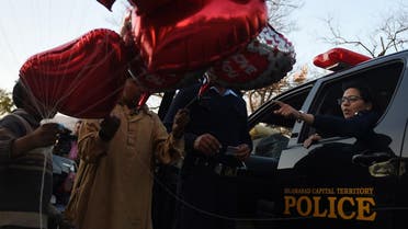 Valentine's Day balloons in Islamabad. (AFP)