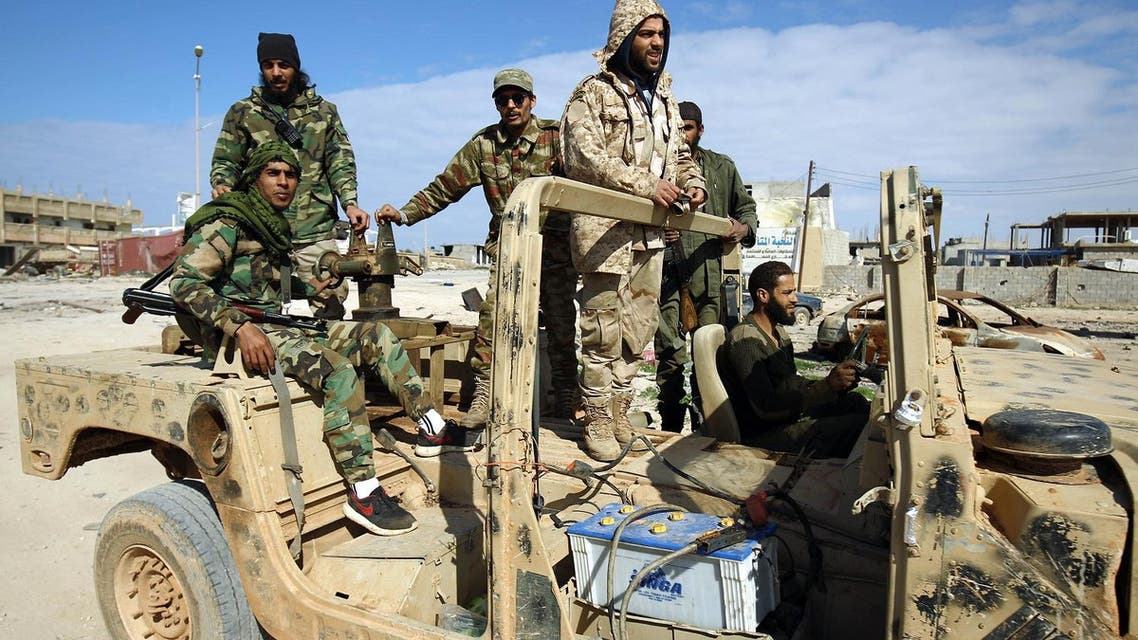 Members of the Libyan National Army patrol on January 28, 2017 the area of Qanfudah after retaking it from ISIS militants. (AFP)