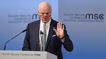 UN Special Envoy for Syria Staffan de Mistura delivers a speech at the third day of the 53rd Munich Security Conference (MSC) at the Bayerischer Hof hotel in Munich, southern Germany, on February 19, 2017. (AFP)
