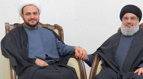زعيم ميليشيا النجباء أكرم الكعبي وحسن نصرالله زعيم ميليشيا حزب الله