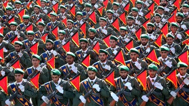 Iran's Revolutionary Guard troops march in a military parade marking the 36th anniversary of Iraq's 1980 invasion of Iran, in front of the shrine of late revolutionary founder Ayatollah Khomeini, just outside Tehran, Iran, Wednesday, Sept. 21, 2016. (AP)