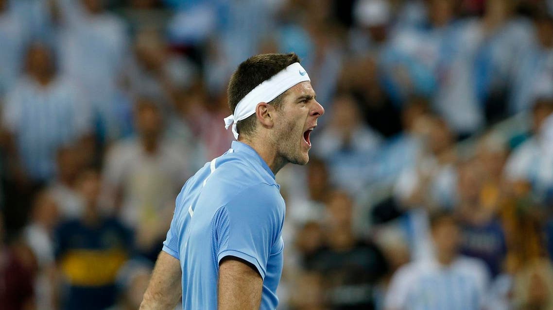 Argentina's Juan Martin Del Potro reacts after winning a point against Croatia's Marin Cilic during their Davis Cup finals tennis singles match in Zagreb, Croatia, Sunday, Nov. 27, 2016. (AP)
