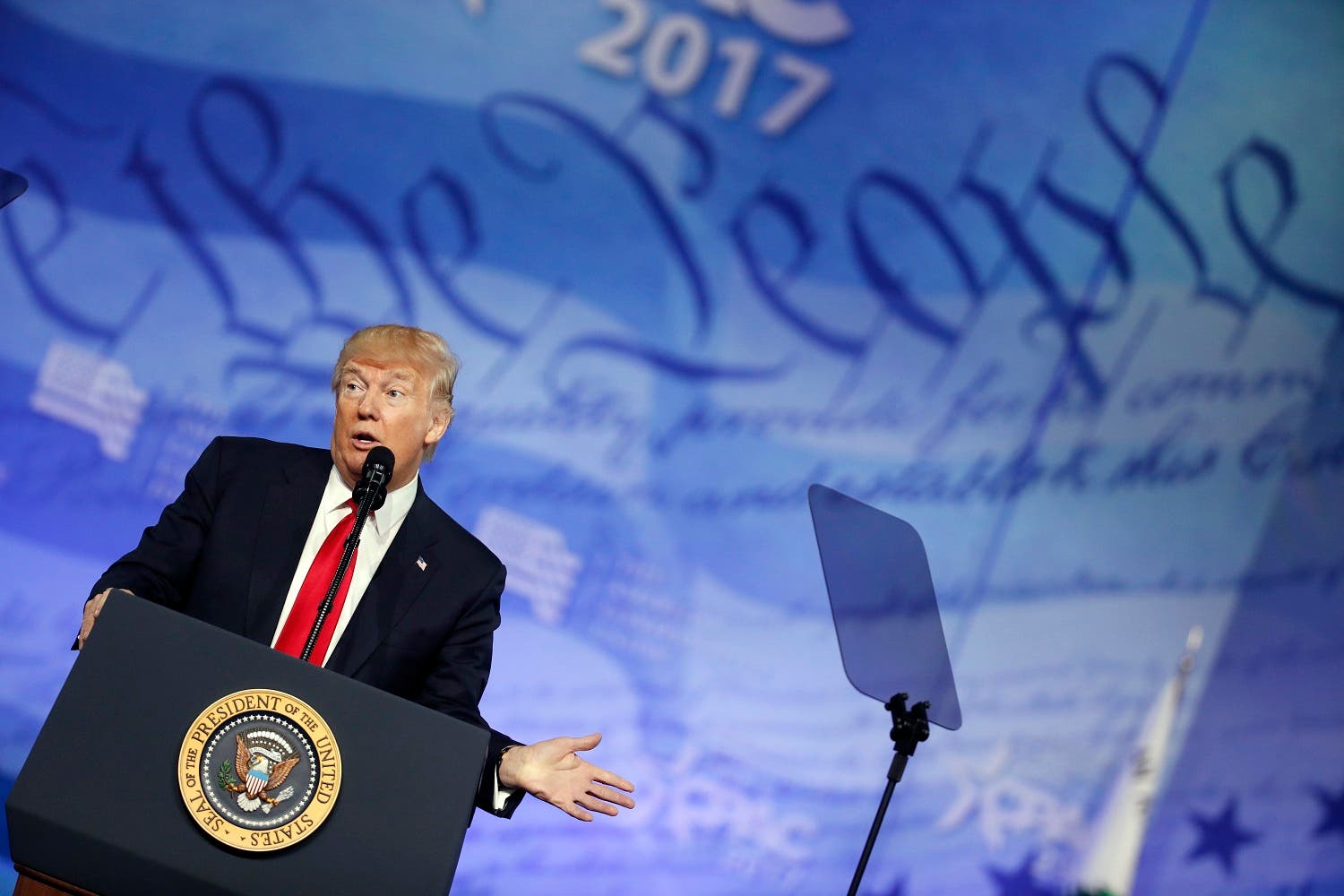 President Donald Trump speaks at the Conservative Political Action Conference (CPAC), Friday, Feb. 24, 2017, in Oxon Hill, Md. (AP)