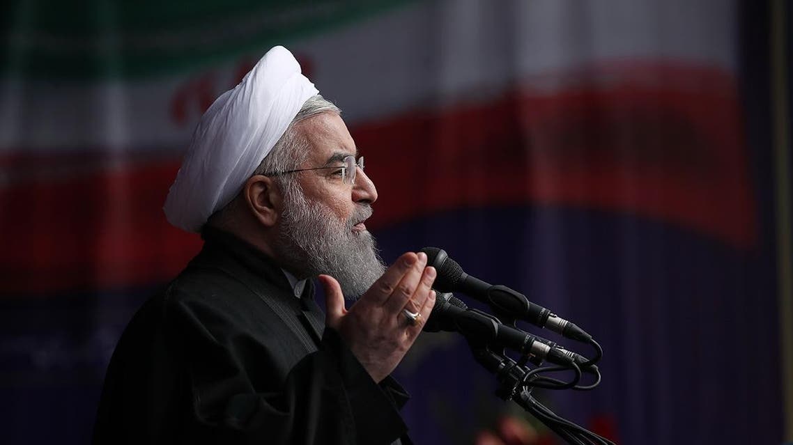 A handout picture provided by the office of Iranian President Hassan Rouhani on February 10, 2017 shows him delivering a speech at Azadi Square in the capital Tehran during a ceremony to mark the 38th anniversary of the Islamic revolution. HO / IRANIAN PRESIDENCY / AFP