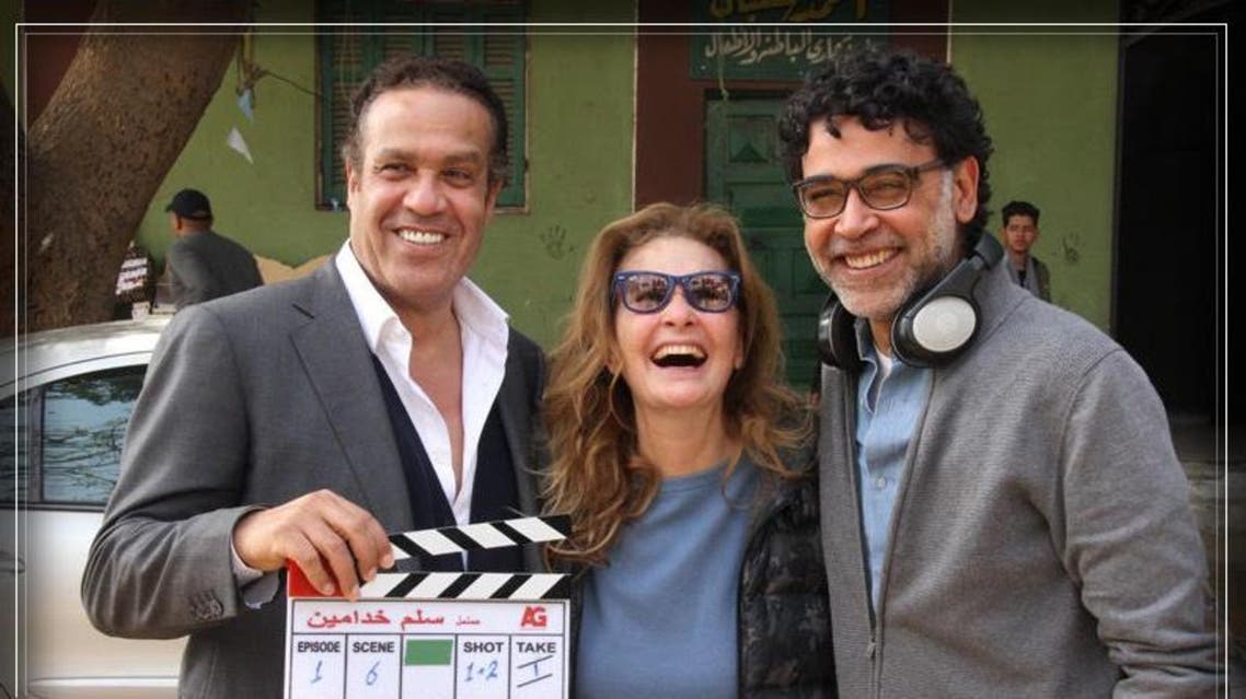 يسرا بصحبة المنتج جمال العدل والمخرج هاني خليفة في أول أيام التصوير