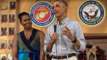 Barack Obama with Michelle at Marine Corps Base Hawaii in Kailua on December 25, 2016. (AFP)