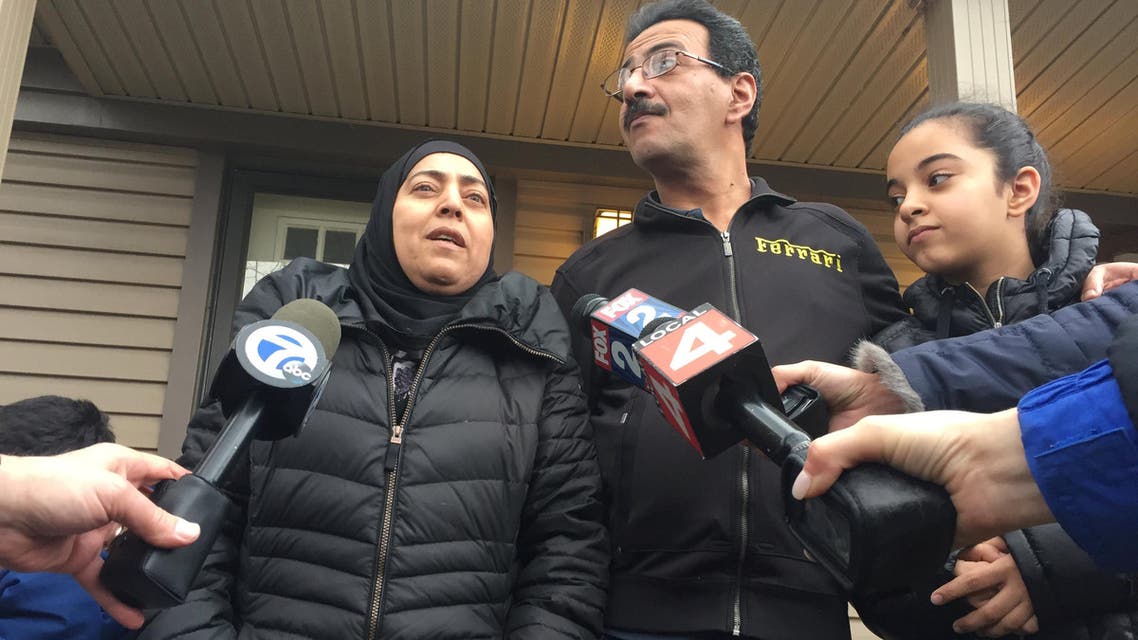 Sihem Omar (L), Yousef Ajin (C) and daughter Mariam Ajin speak to reporters a day after a federal judge in Detroit ruled Ajin, a 48-year old Jordanian immigrant, could stay in the United States, in Ann Arbor, Michigan, US, March 1, 2017. (Reuters)