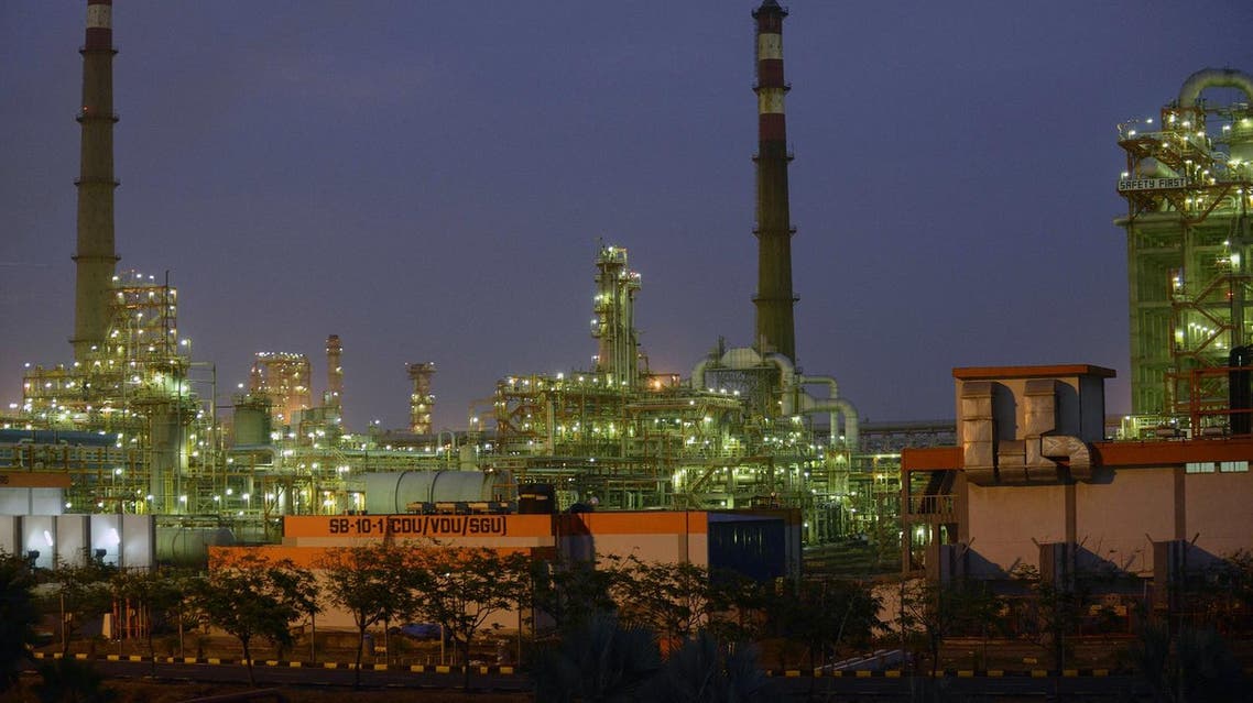 This photograph taken on October 4, 2016 shows an Indian oil refinery belonging to Essar Oil at Vadinar, some 380km from Ahmedabad. (AFP)