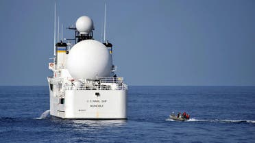 The Military Sealift Command missile range instrumentation ship USNS Invincible in Arabian Sea. (Reuters)