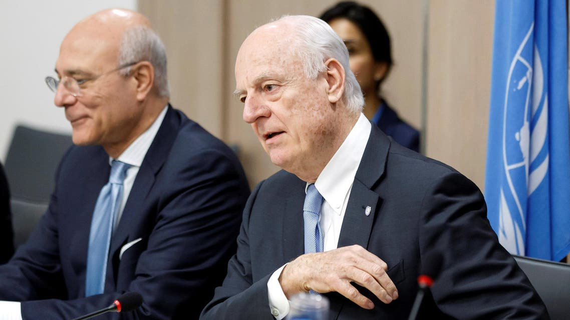 UN Special Envoy of the Secretary-General for Syria Staffan de Mistura (R) attends prior a round of negotiation with Bashar al-Jaafari (not pictured), Syrian chief negotiator and Ambassador of the Permanent Representative Mission of the Syria to UN New York, during the Intra Syria talks, at the European headquarters of the United Nations in Geneva, Switzerland, March 3, 2017. REUTERS/Salvatore Di Nolfi/Pool