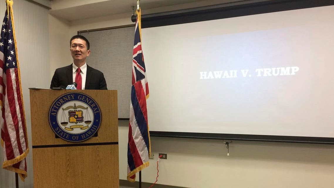Hawaii Attorney General Doug Chin speaks at a news conference in Honolulu on Friday, Feb. 3, 2017 announcing the state of Hawaii has filed a lawsuit challenging President Donald Trump’s travel ban. (AP)