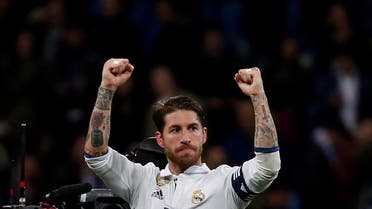Real Madrid’s Sergio Ramos celebrates at the end of the match at La Liga Santander-Santiago Bernabéu stadium, Spain, March 12, 2017. (Reuters)