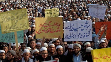 Pakistani students of Islamic seminaries take part in a rally in support of blasphemy laws, in Islamabad, Pakistan. (AP)