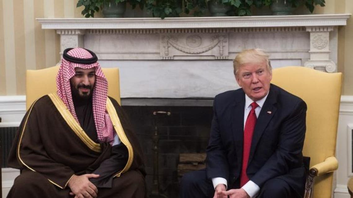 Deputy Crown Prince Mohammed bin Salman bin Abdulaziz Al Saud meets President Donald Trump in the Oval Office of the White House in Washington, March 14, 2017. (AP)