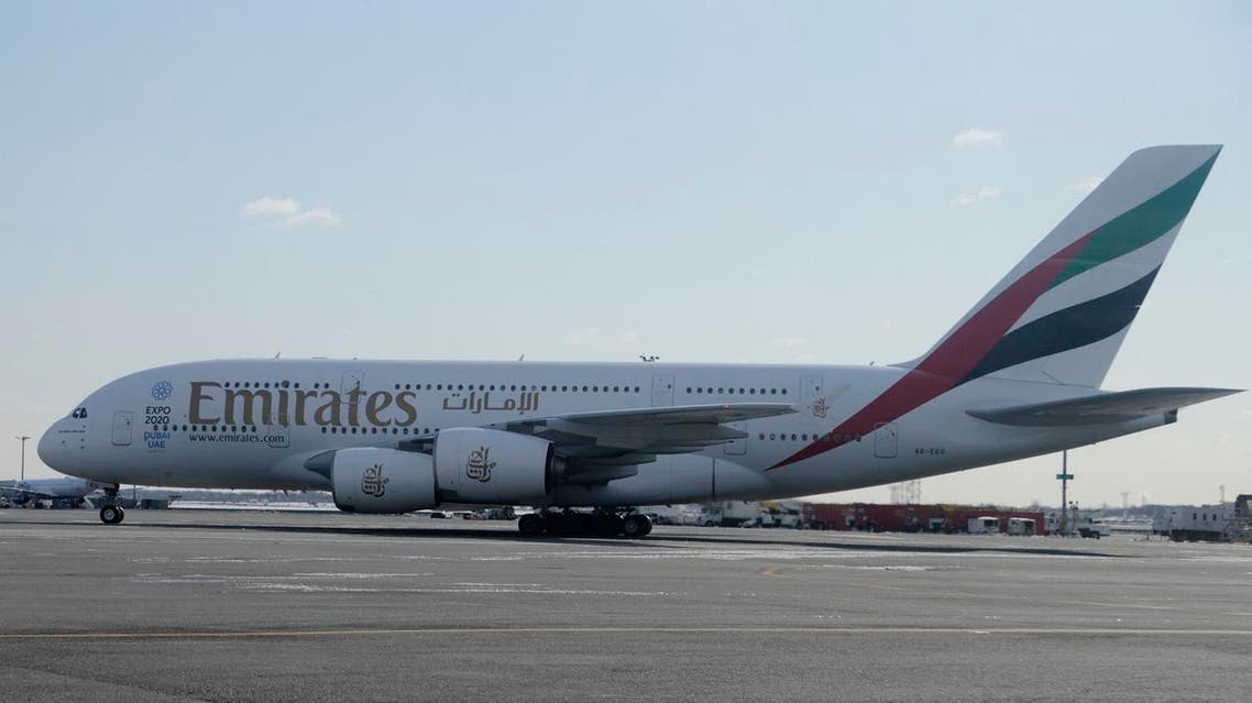An Emirates airplane sits on the tarmac at John F. Kennedy International Airport in New York, Thursday, March 16, 2017. (AP)