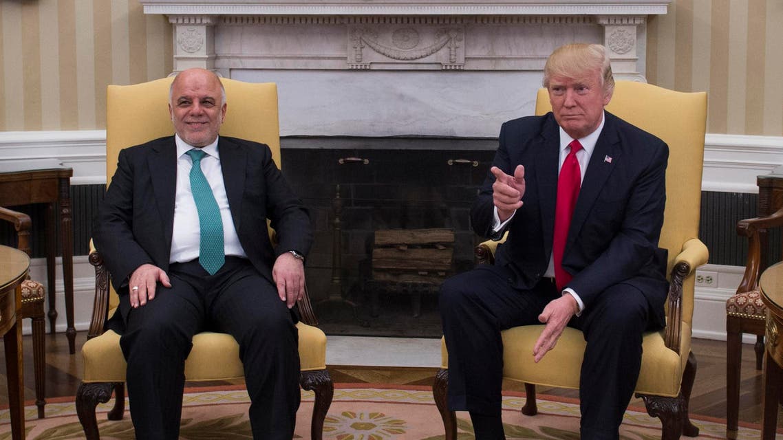 US President Donald Trump meets with Iraqi Prime Minister Haider Al-Abadi in the Oval Office in the White House on March 20, 2017, in Washington, DC. (AFP)