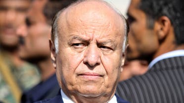 Yemeni President Abed Rabbo Mansour Hadi looks on during a funeral service for Major General Salem Ali Qatan, the commander of military forces in the south of Yemen, in Sanaa June 19, 2012. 