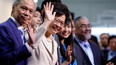 Carrie Lam waves during news conference after she won the election for Hong Kong's Chief Executive in Hong Kong. (Reuters)