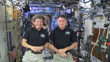 In this image made from video provided by NASA, U.S. astronauts Peggy Whitson, left, and Shane Kimbrough speak from the International Space Station during an interview on Tuesday, Jan. 3, 2017. (AP)