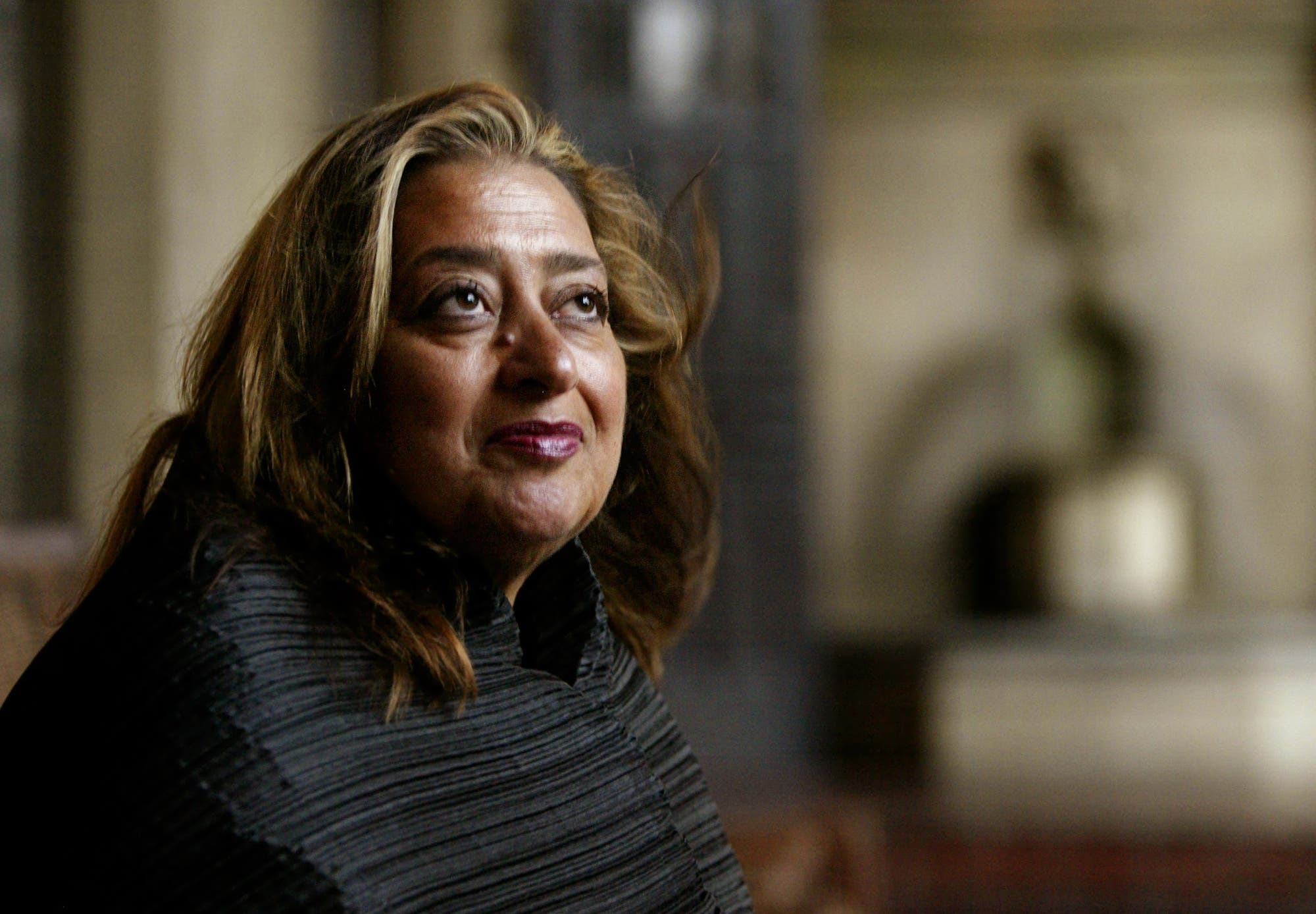 Pritzker Architecture Prize winner for 2004 Zaha Hadid poses Sunday, March 14, 2004, in West Hollywood, California. (AP)