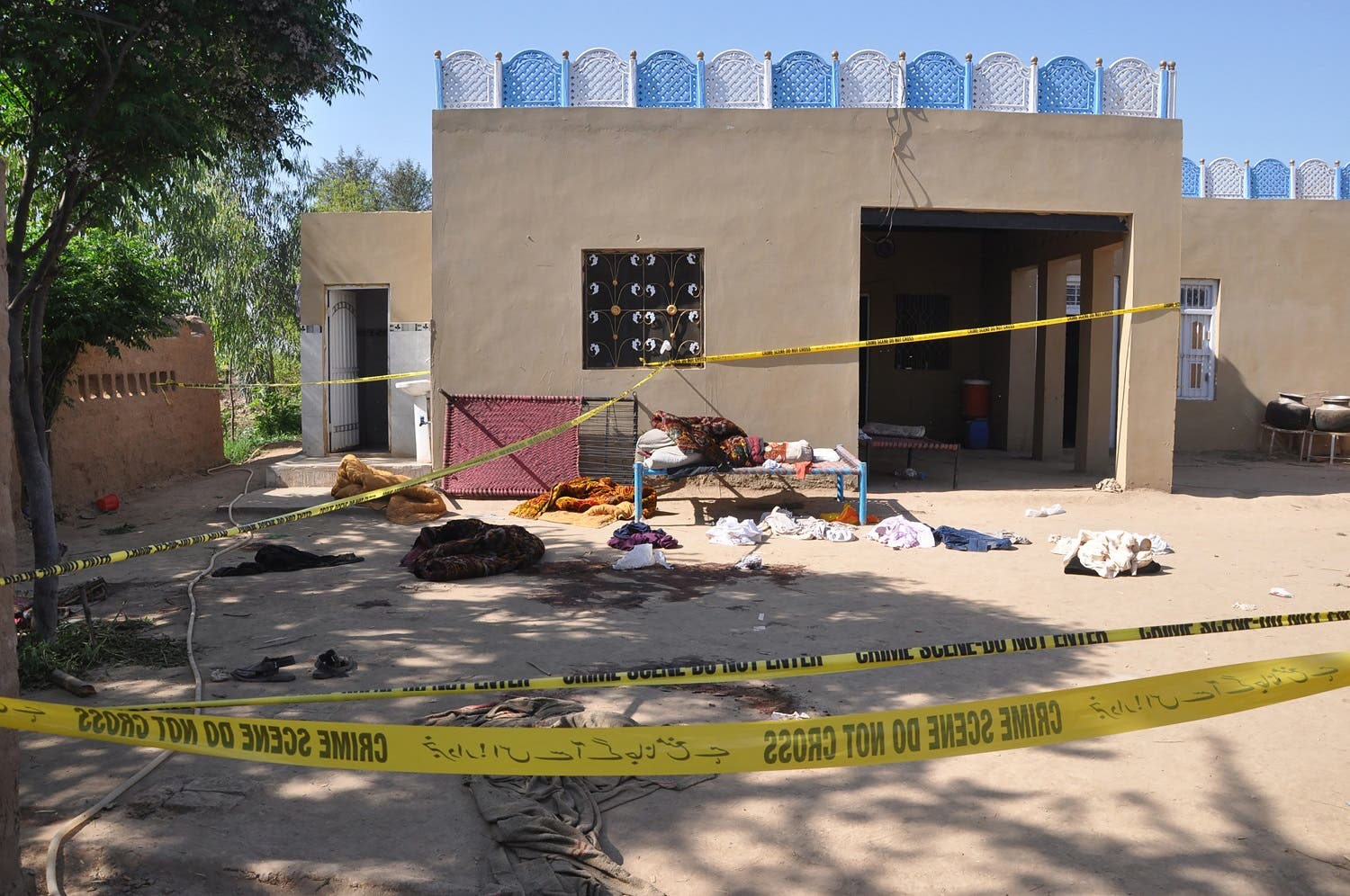 A view of the cordoned off Sufi shrine where three suspects including the shrine's custodian killed at least 20 people on the outskirts of Sargodha District in Punjab province on April 2, 2017. (AFP)