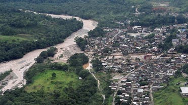 An aerial view shows a flooded area after heavy rains caused several rivers to overflow, pushing sediment and rocks into buildings and roads in Mocoa, Colombia April 1, 2017. (Reuters)