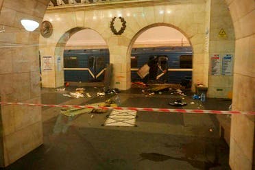 A subway train hit by an explosion stays at the Tekhnologichesky Institut subway station in St.Petersburg, Russia, Monday, April 3, 2017 (Photo: AP/www.vk.com/spb_today via AP)