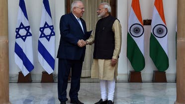 Prime Minister Narendra Modi (R) shakes hands with Israeli President Reuven Rivlin before a meeting in Hyderabad House in New Delhi on November 15, 2016. (File photo: AFP)