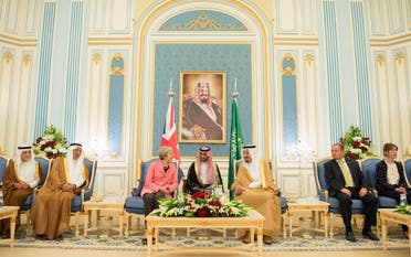 Saudi Arabia's King Salman bin Abdulaziz Al Saud meets with British Prime Minister Theresa May in Riyadh, Saudi Arabia, April 5, 2017. Bandar Algaloud/Courtesy of Saudi Royal Court/Handout via REUTERS ATTENTION EDITORS - THIS PICTURE WAS PROVIDED BY A THIRD PARTY. FOR EDITORIAL USE ONLY.