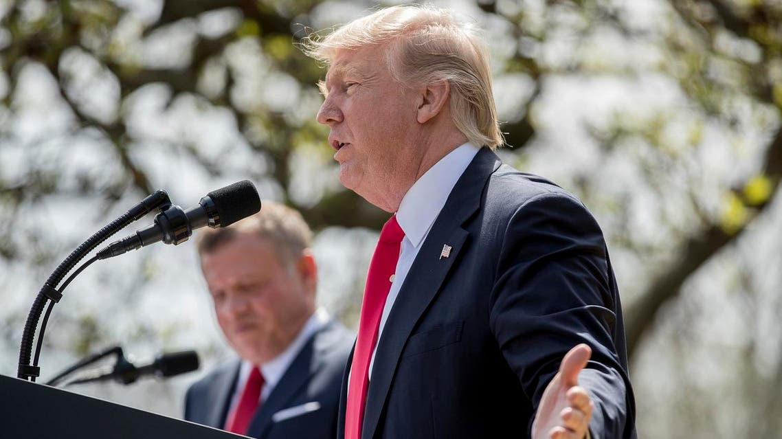 President Donald Trump speaks during a news conference with Jordan's King Abdullah II in the Rose Garden at the White House in Washington, Wednesday, April 5, 2017. (AP)