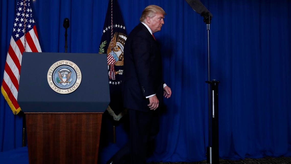 President Donald Trump walks from the podium after speaking at Mar-a-Lago in Palm Beach, Fla., Thursday, April 6, 2017. (AP)