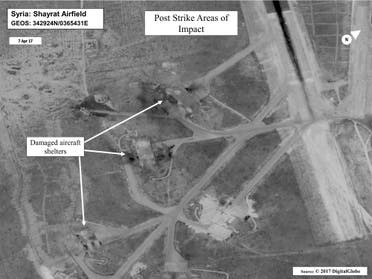 Battle damage assessment image of Shayrat Airfield, Syria, is seen in this DigitalGlobe satellite image, released by the Pentagon following U.S. Tomahawk Land Attack Missile strikes. (Reuters)