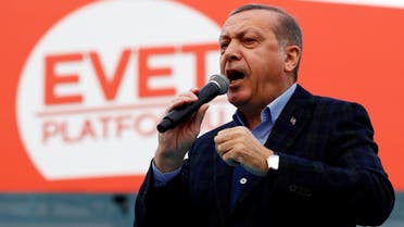 Turkish President Erdogan addresses his supporters during a rally for the upcoming referendum in Istanbul. (Reuters)