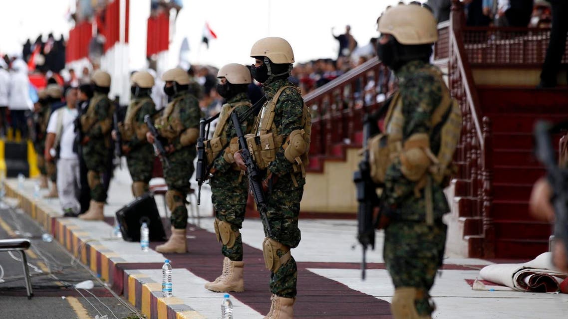 Yemeni soldiers stand guard during a rally to mark two years of the military intervention by the Saudi-led coalition, in Sanaa, on March 26, 2017. (AFP)