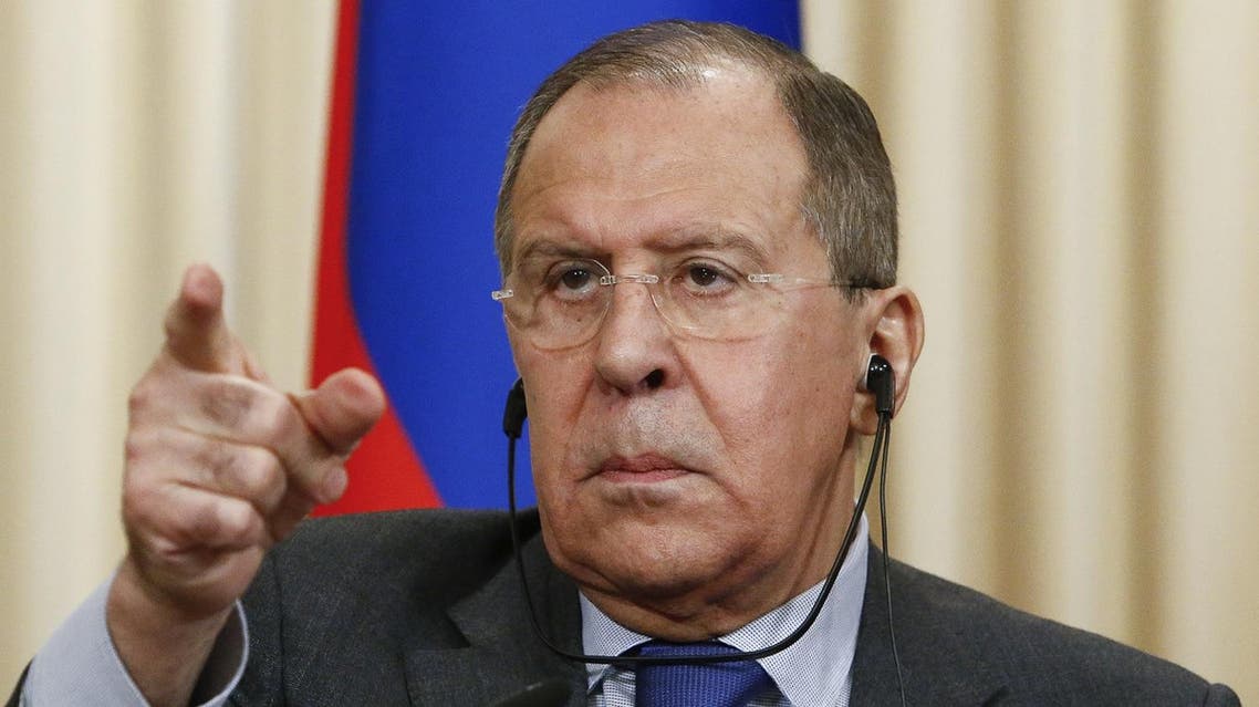 Russia's Foreign Minister Sergei Lavrov attends a news conference after a meeting with his counterparts Walid al-Muallem of Syria and Mohammad Javad Zarif of Iran in Moscow, Russia, April 14, 2017. REUTERS/Sergei Karpukhin